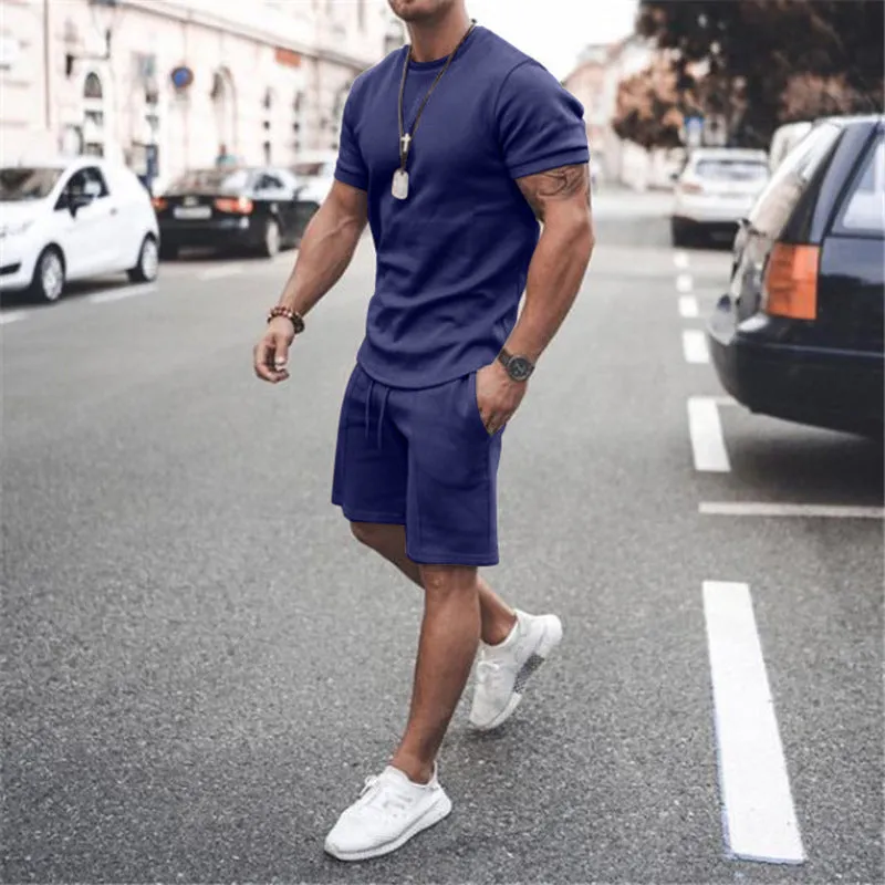 Mens 2pcs Sweat Short and T-shirt