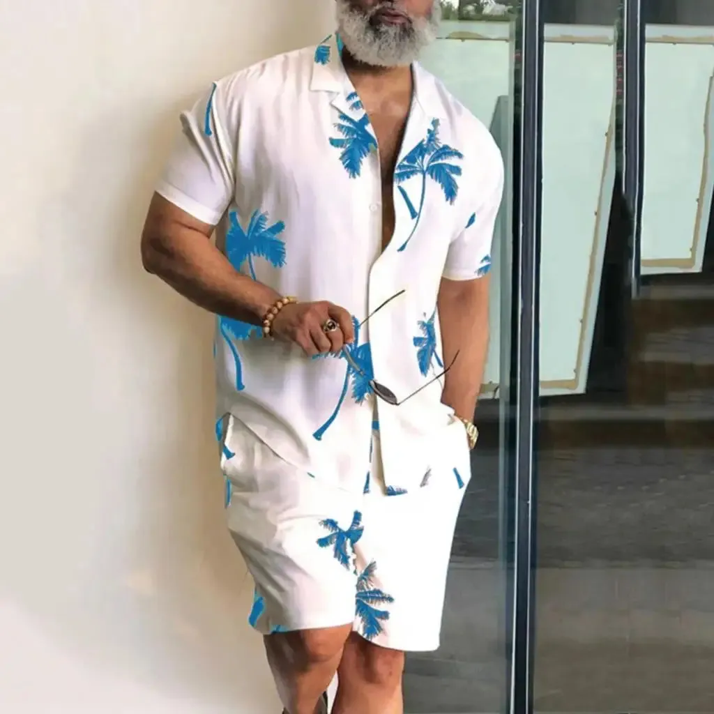 Men’s 3D Coconut Tree Print Shirt & Shorts Set
