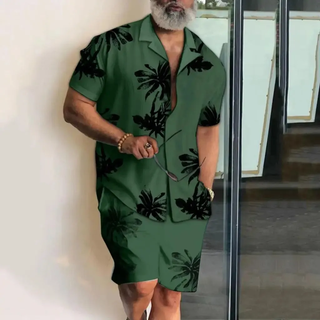 Men’s 3D Coconut Tree Print Shirt & Shorts Set