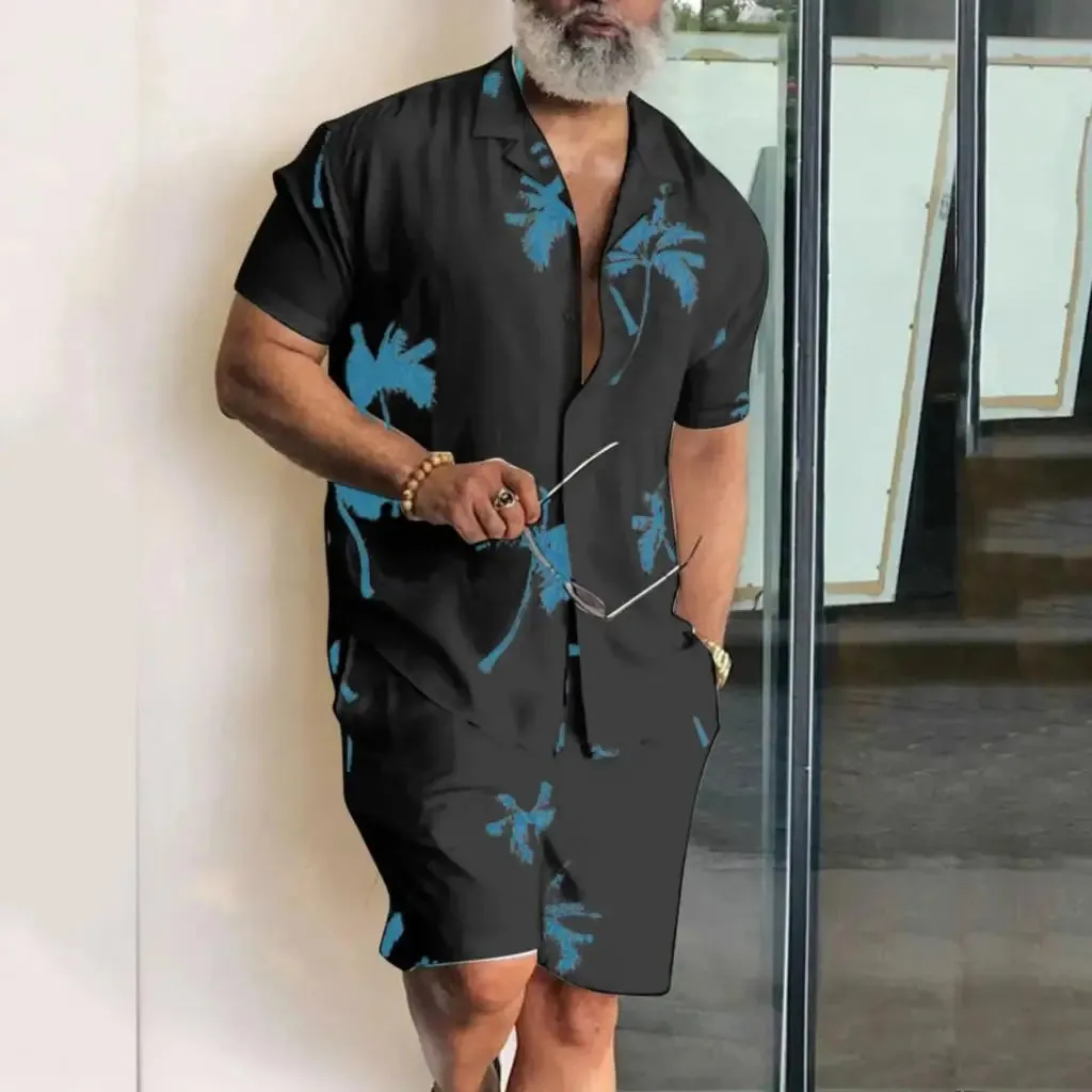Men’s 3D Coconut Tree Print Shirt & Shorts Set