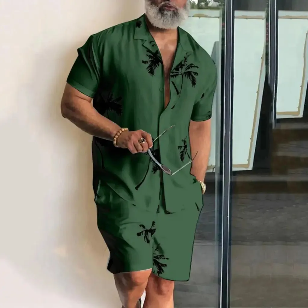 Men’s 3D Coconut Tree Print Shirt & Shorts Set