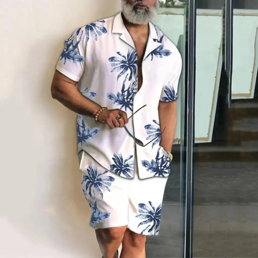Men’s 3D Coconut Tree Print Shirt & Shorts Set
