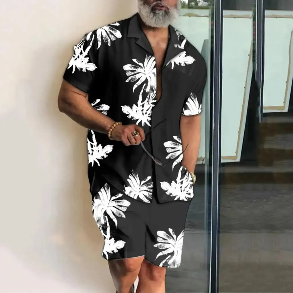 Men’s 3D Coconut Tree Print Shirt & Shorts Set