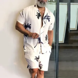 Men’s 3D Coconut Tree Print Shirt & Shorts Set