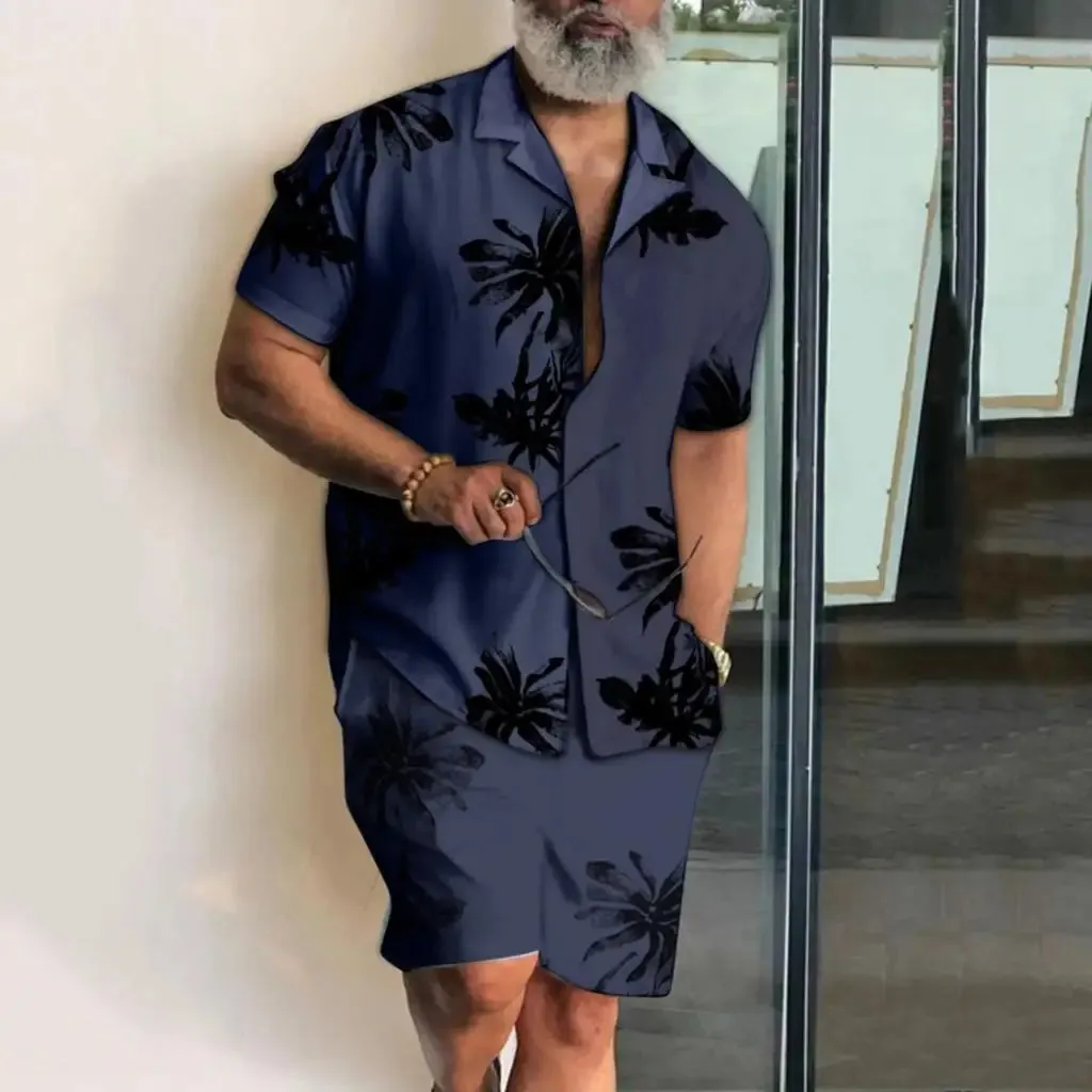 Men’s 3D Coconut Tree Print Shirt & Shorts Set