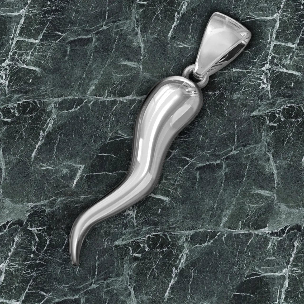 Men's 925 Sterling Silver Italian Horn Cornicello Amulet Pendant Necklace, 35mm