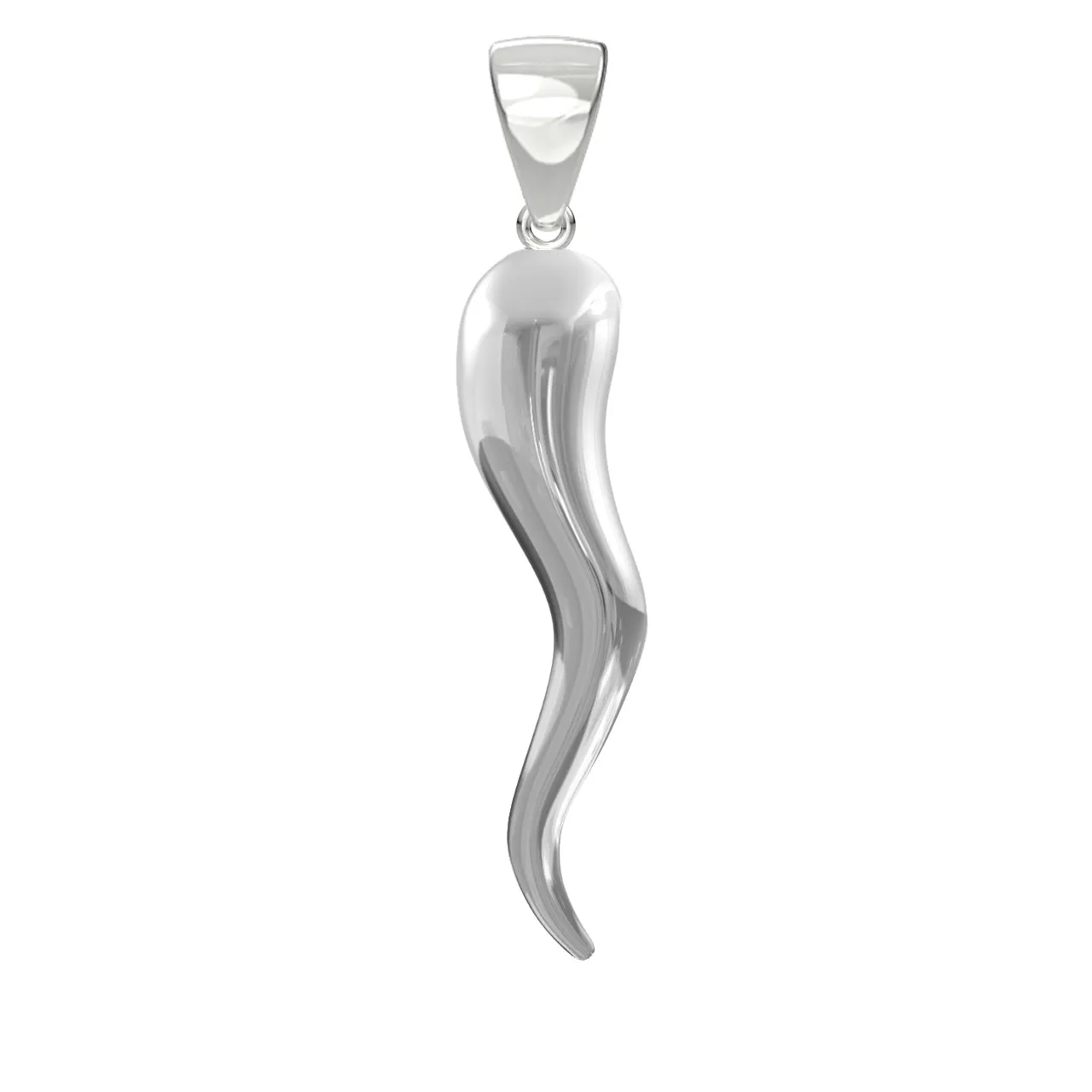 Men's 925 Sterling Silver Italian Horn Cornicello Amulet Pendant Necklace, 35mm