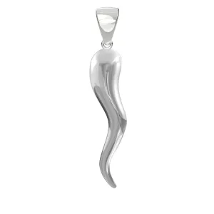 Men's 925 Sterling Silver Italian Horn Cornicello Amulet Pendant Necklace, 35mm
