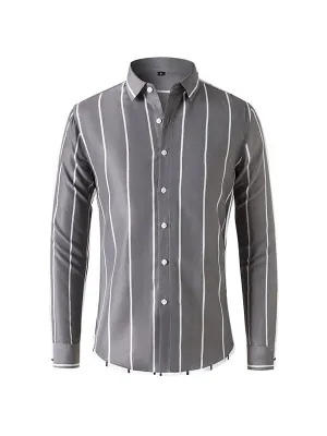 Men's Business Stripe Printed Long Sleeve Shirt
