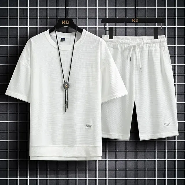 Men's Sports Polo Set - Casual Short Sleeve Shirt & Drawstring Shorts