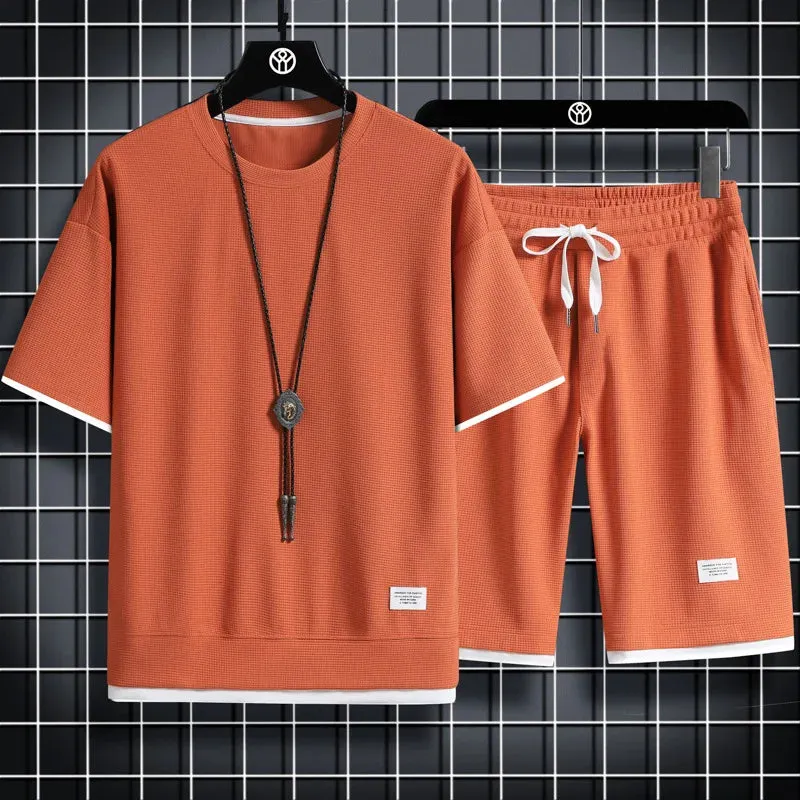 Men's Sports Polo Set - Casual Short Sleeve Shirt & Drawstring Shorts