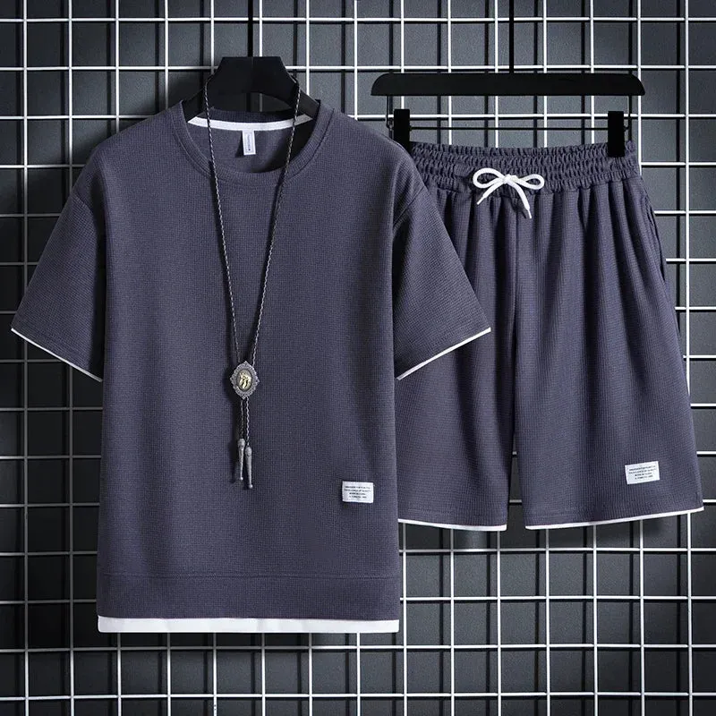 Men's Sports Polo Set - Casual Short Sleeve Shirt & Drawstring Shorts