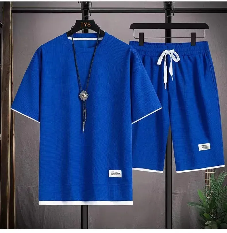 Men's Sports Polo Set - Casual Short Sleeve Shirt & Drawstring Shorts