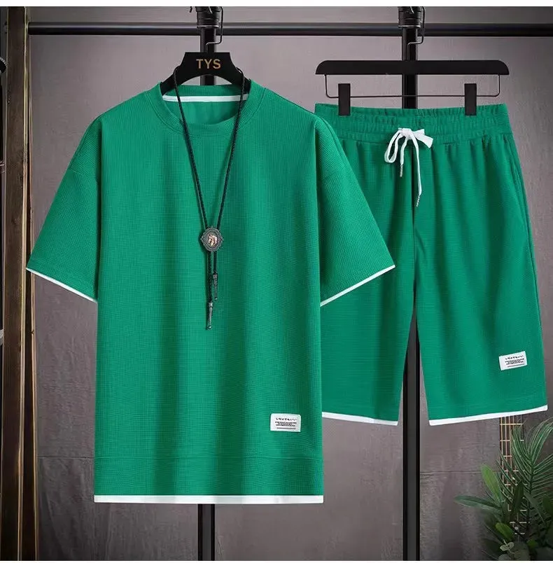 Men's Sports Polo Set - Casual Short Sleeve Shirt & Drawstring Shorts