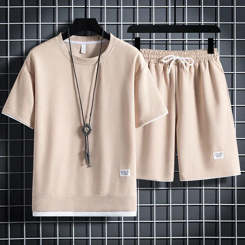 Men's Sports Polo Set - Casual Short Sleeve Shirt & Drawstring Shorts
