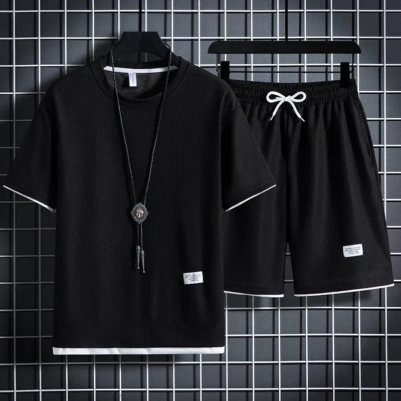 Men's Sports Polo Set - Casual Short Sleeve Shirt & Drawstring Shorts