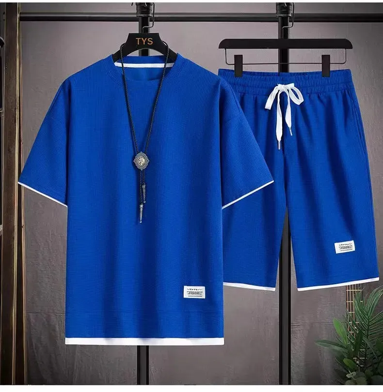 Men's Sports Polo Set - Casual Short Sleeve Shirt & Drawstring Shorts