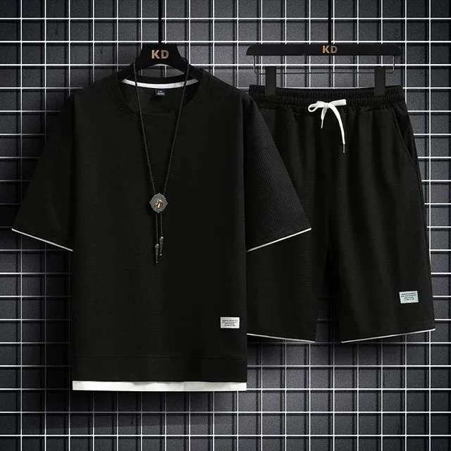 Men's Sports Polo Set - Casual Short Sleeve Shirt & Drawstring Shorts