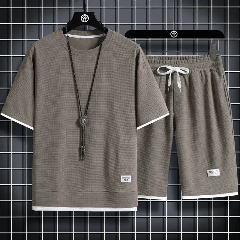 Men's Sports Polo Set - Casual Short Sleeve Shirt & Drawstring Shorts