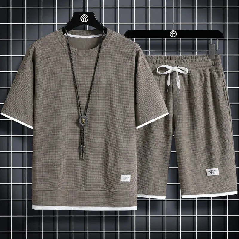 Men's Sports Polo Set - Casual Short Sleeve Shirt & Drawstring Shorts