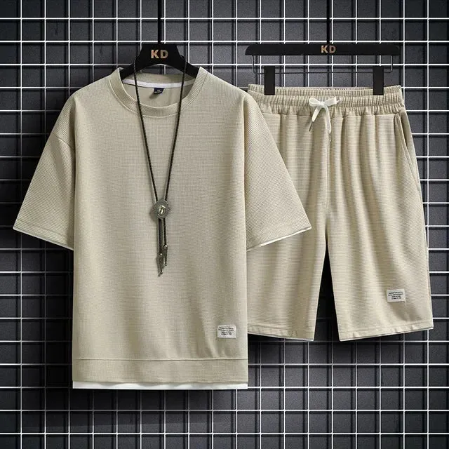 Men's Sports Polo Set - Casual Short Sleeve Shirt & Drawstring Shorts