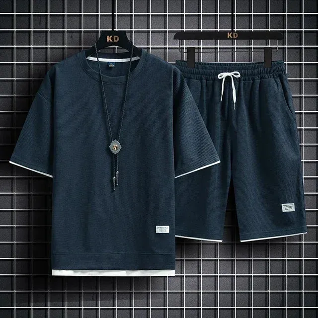 Men's Sports Polo Set - Casual Short Sleeve Shirt & Drawstring Shorts