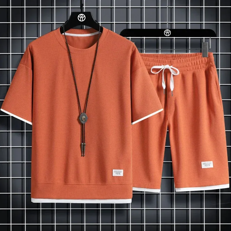 Men's Sports Polo Set - Casual Short Sleeve Shirt & Drawstring Shorts