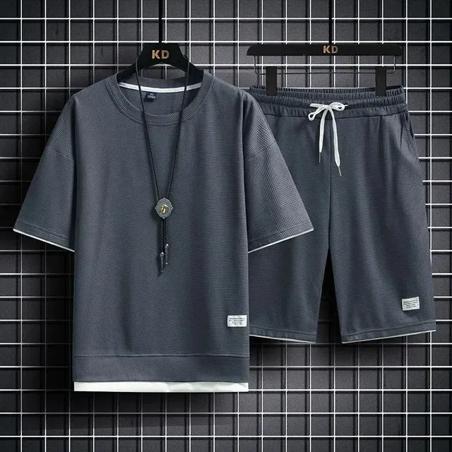 Men's Sports Polo Set - Casual Short Sleeve Shirt & Drawstring Shorts