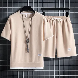 Men's Sports Polo Set - Casual Short Sleeve Shirt & Drawstring Shorts