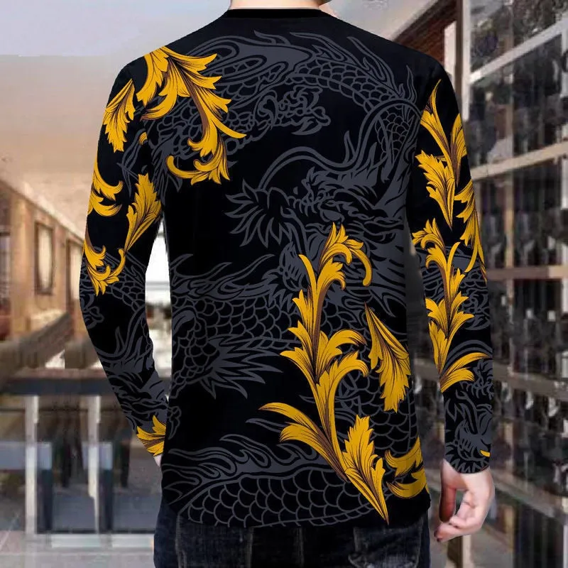 Mens sportswear suit 3d tiger long sleeved casual slim t-shirt