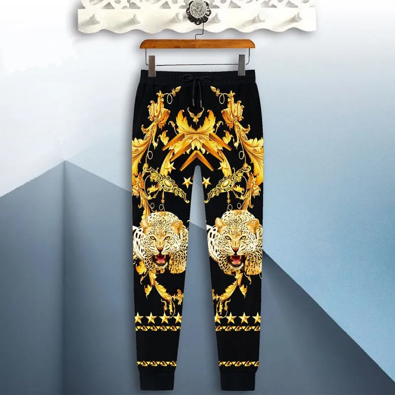 Mens sportswear suit 3d tiger long sleeved casual slim t-shirt