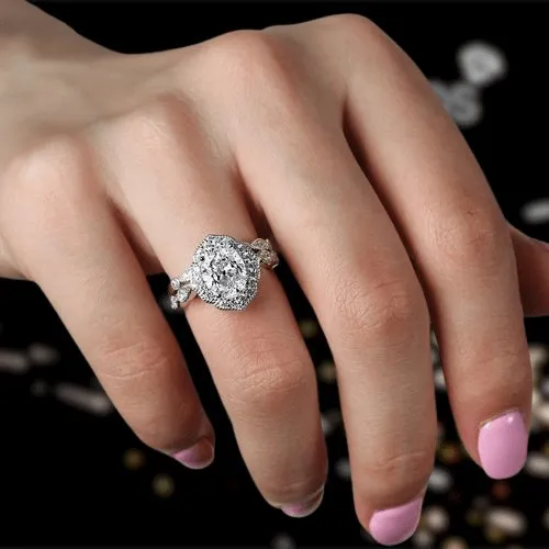 Milgrain Halo Oval Cut Vintage Wedding Set