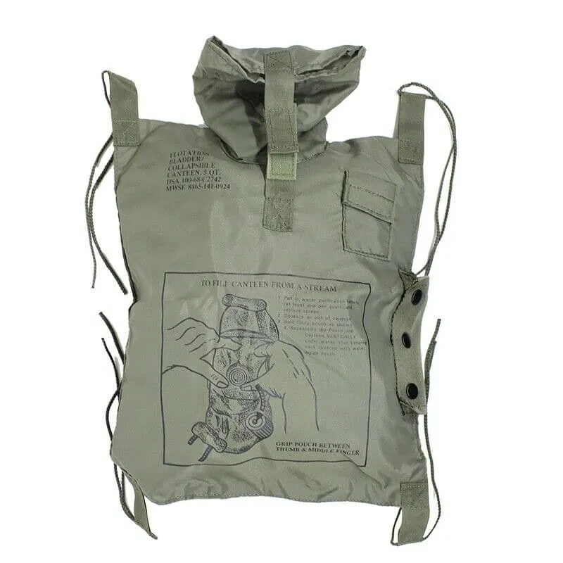 Military Genuine 5 Qrt U.S collapsible Bladder canteen, river crossing aid.