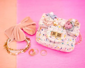 Mini Tweed Pearly Florals Crossbody - Pink