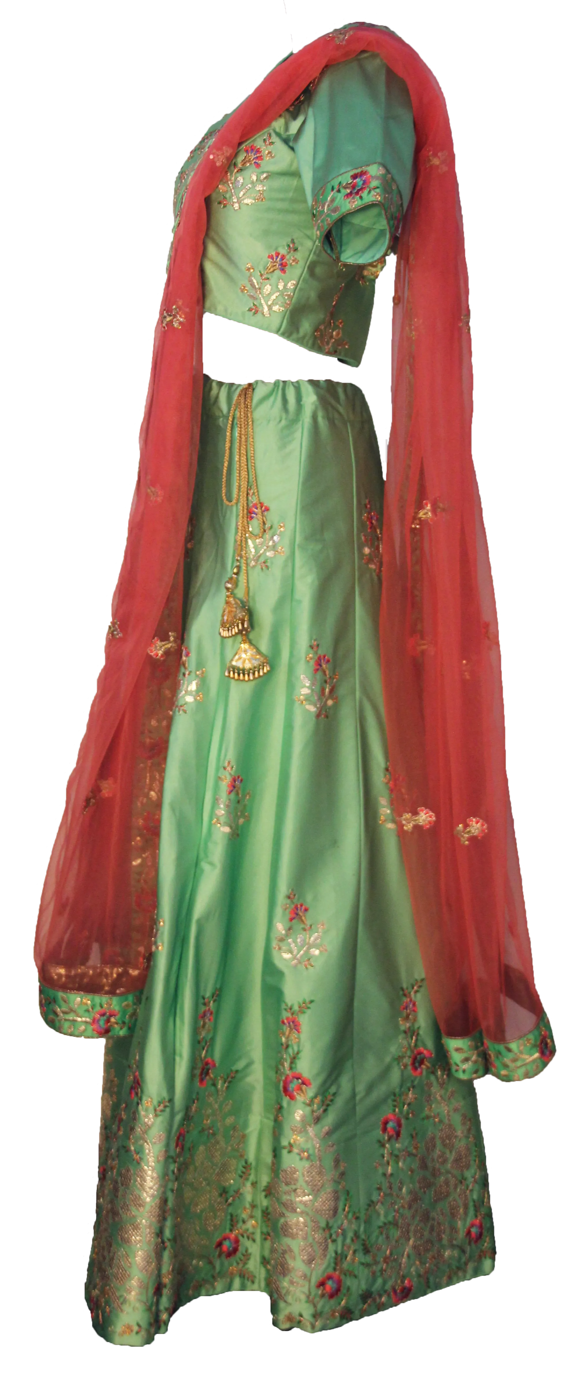 Mint Floral & Gold Embroidered Lehenga: Sample Sale
