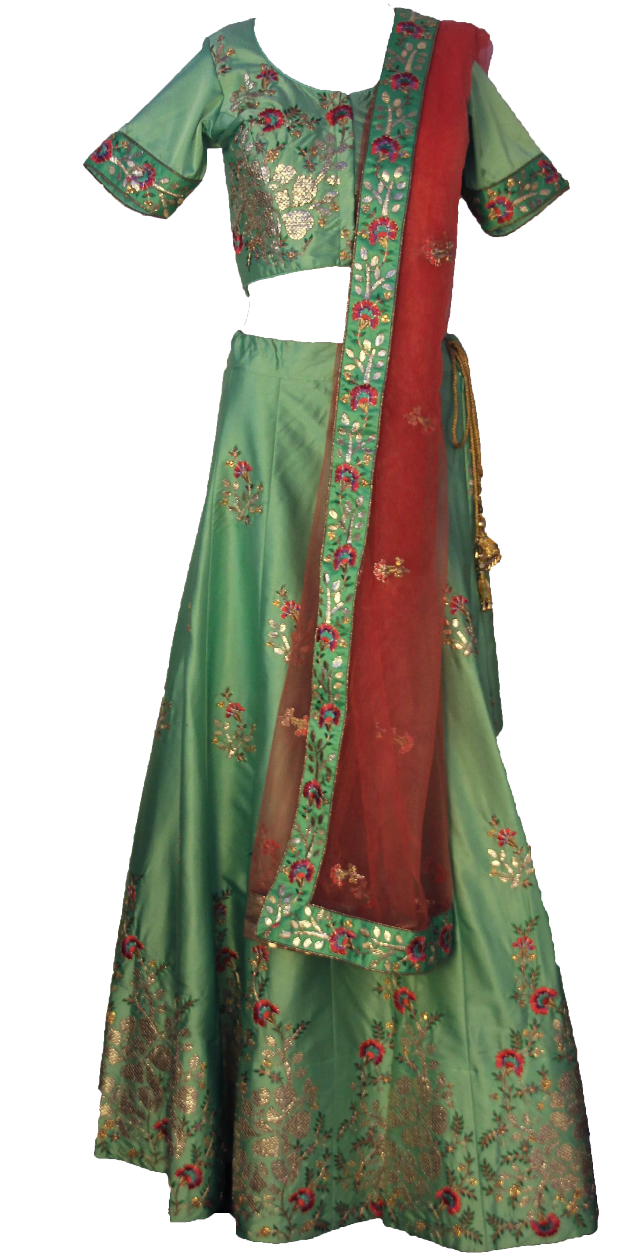 Mint Floral & Gold Embroidered Lehenga: Sample Sale