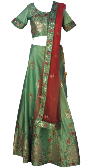 Mint Floral & Gold Embroidered Lehenga: Sample Sale