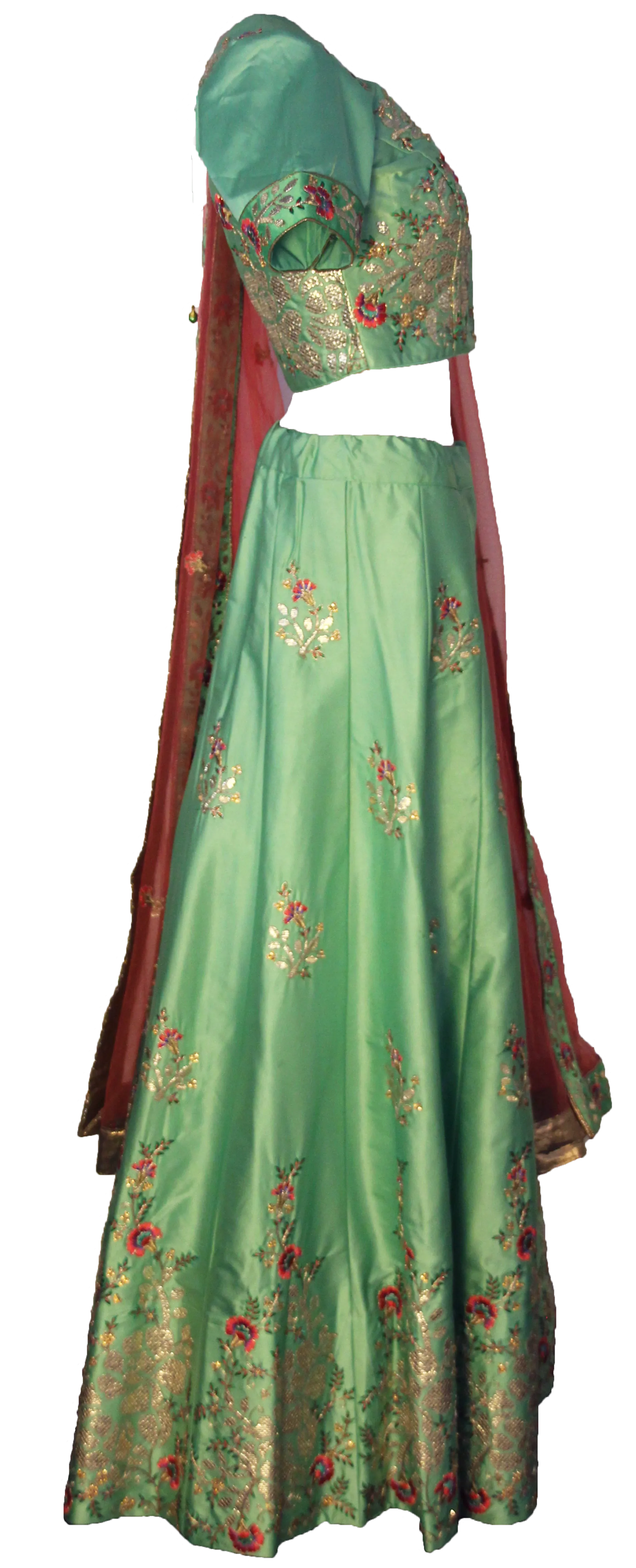 Mint Floral & Gold Embroidered Lehenga: Sample Sale