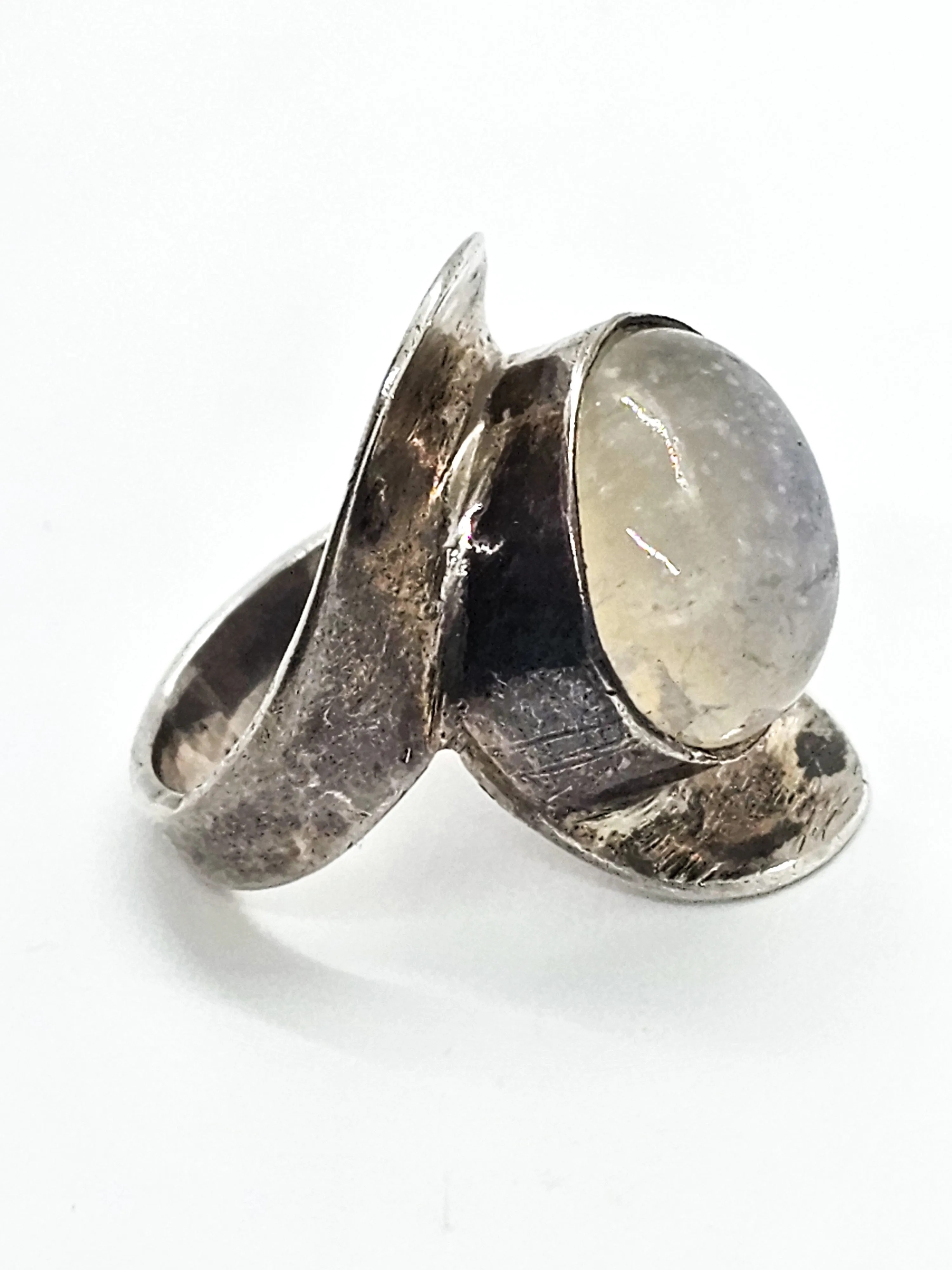 Modernist Abstract flashy blue moonstone large sterling silver ring size 5