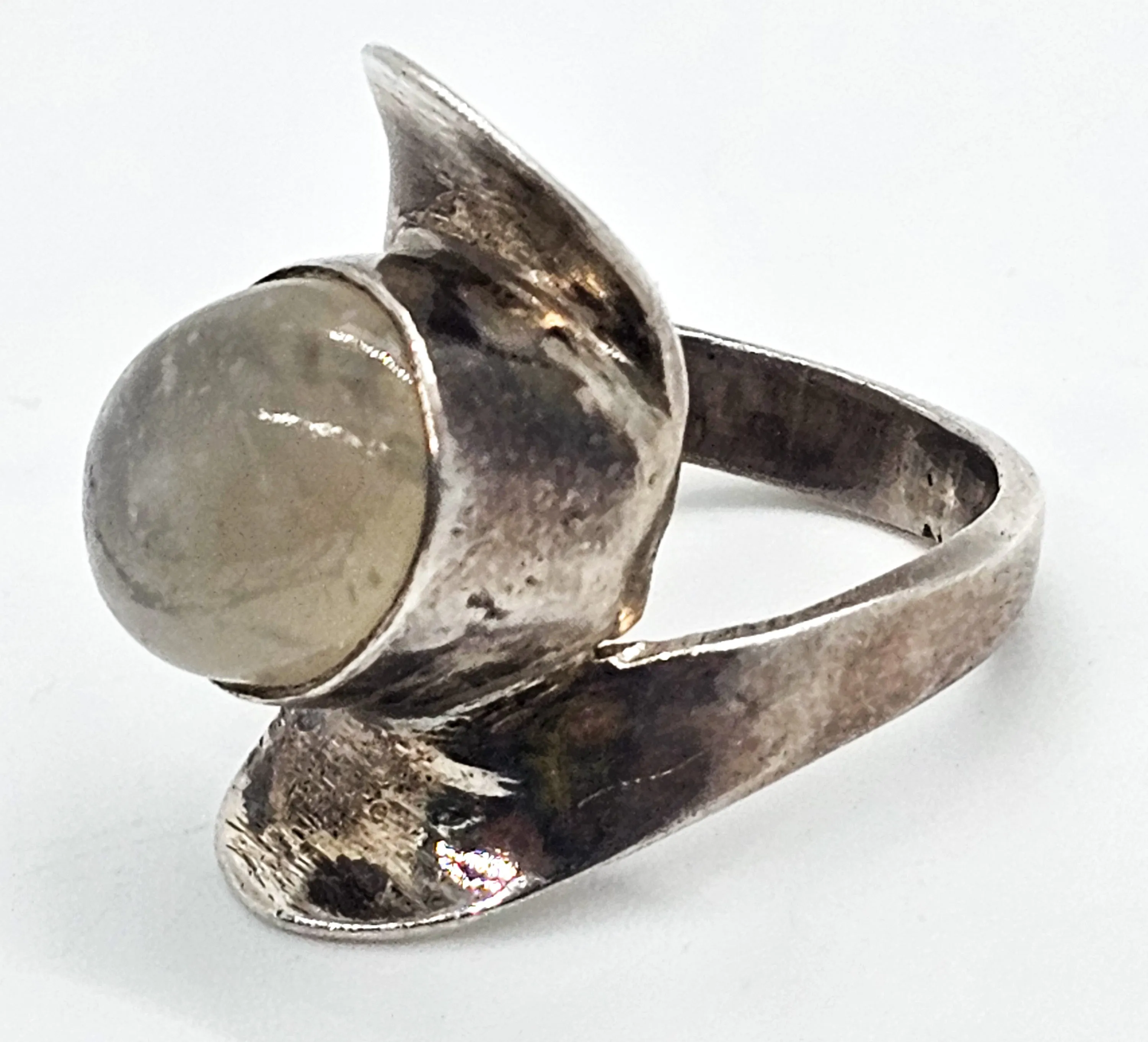 Modernist Abstract flashy blue moonstone large sterling silver ring size 5