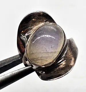Modernist Abstract flashy blue moonstone large sterling silver ring size 5