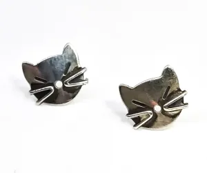 Modernist Cat head abstract kitty vintage sterling silver post stud earrings