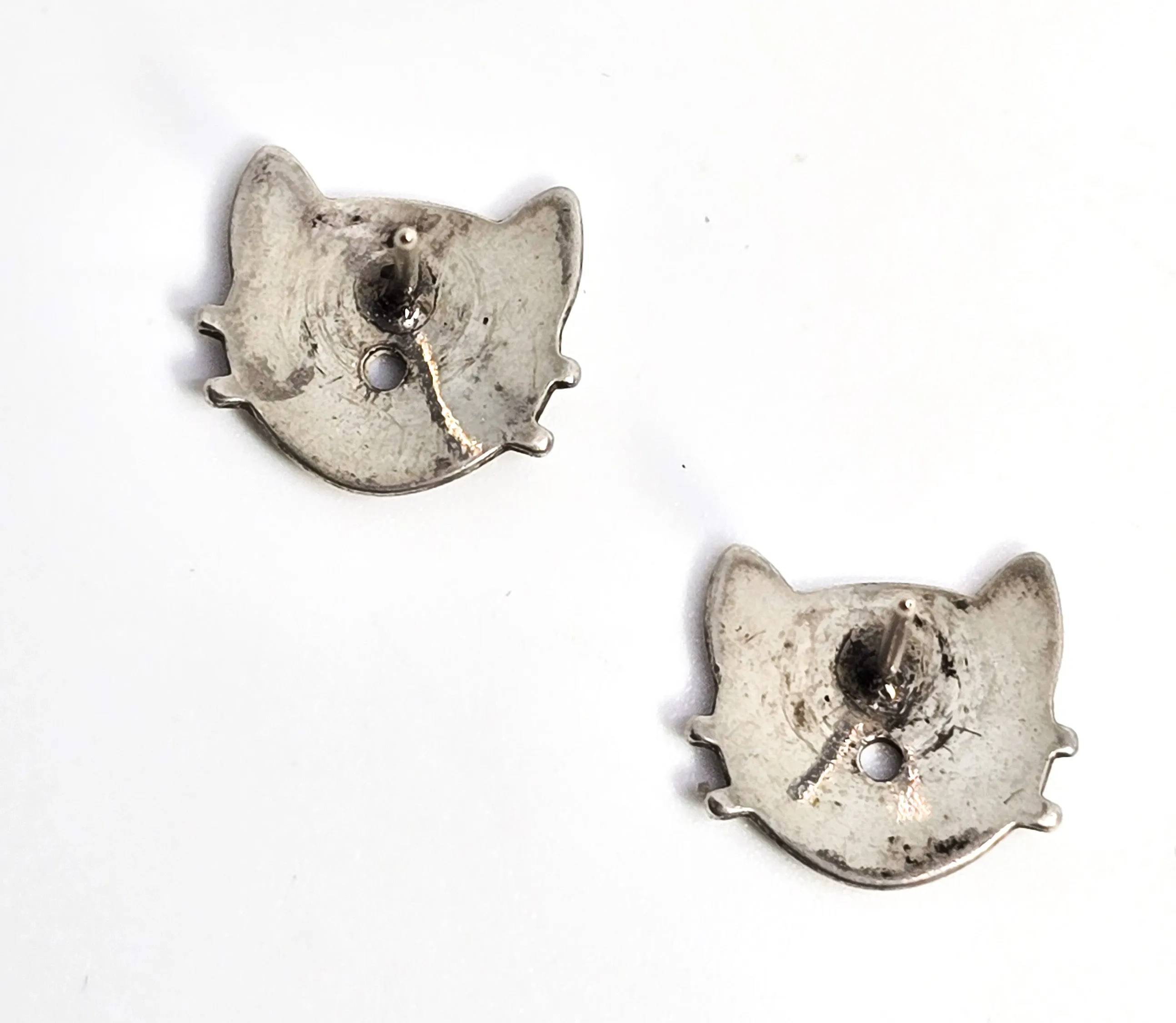 Modernist Cat head abstract kitty vintage sterling silver post stud earrings