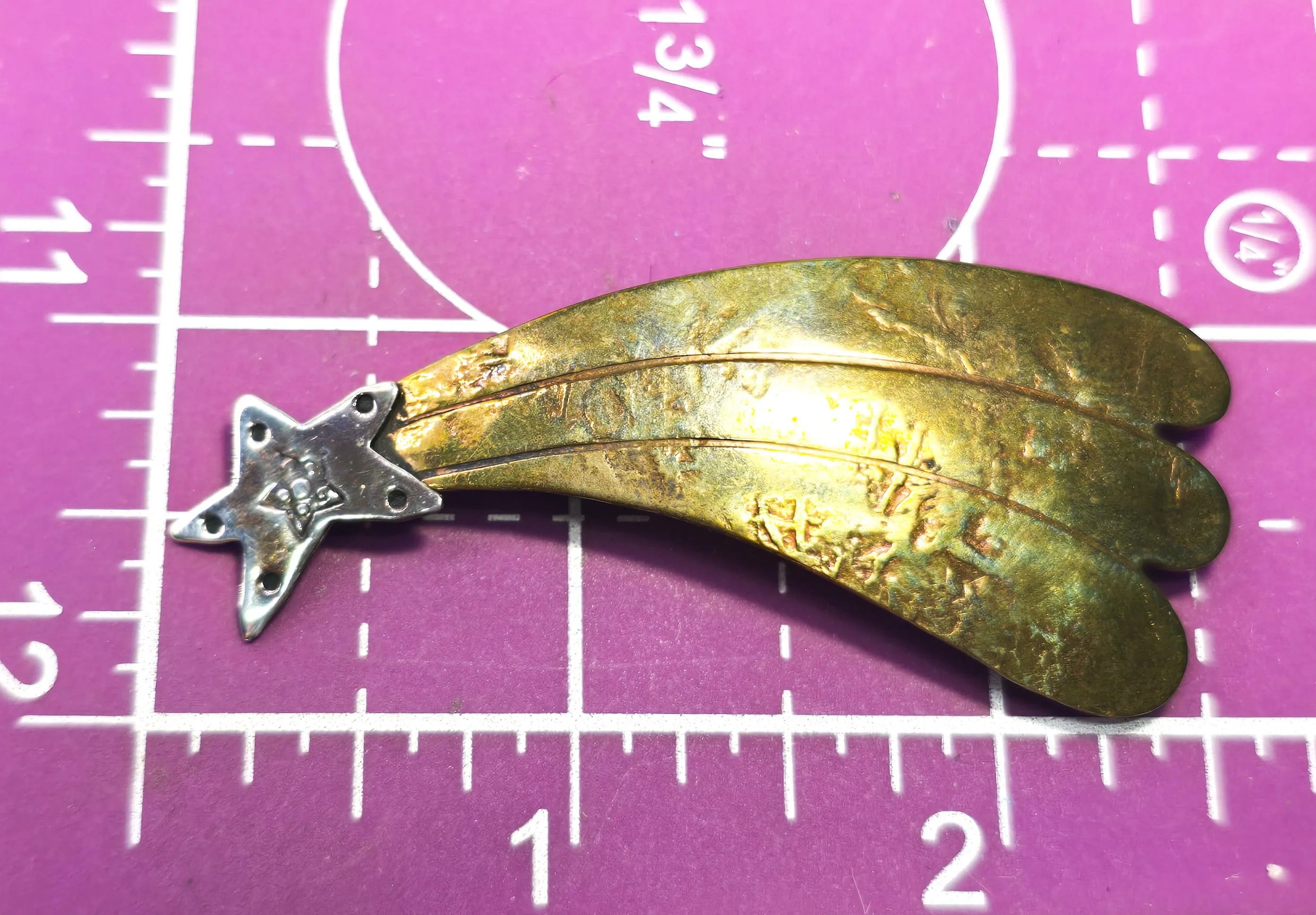 Monaco Designs shooting star sterling silver and copper vintage embossed brooch