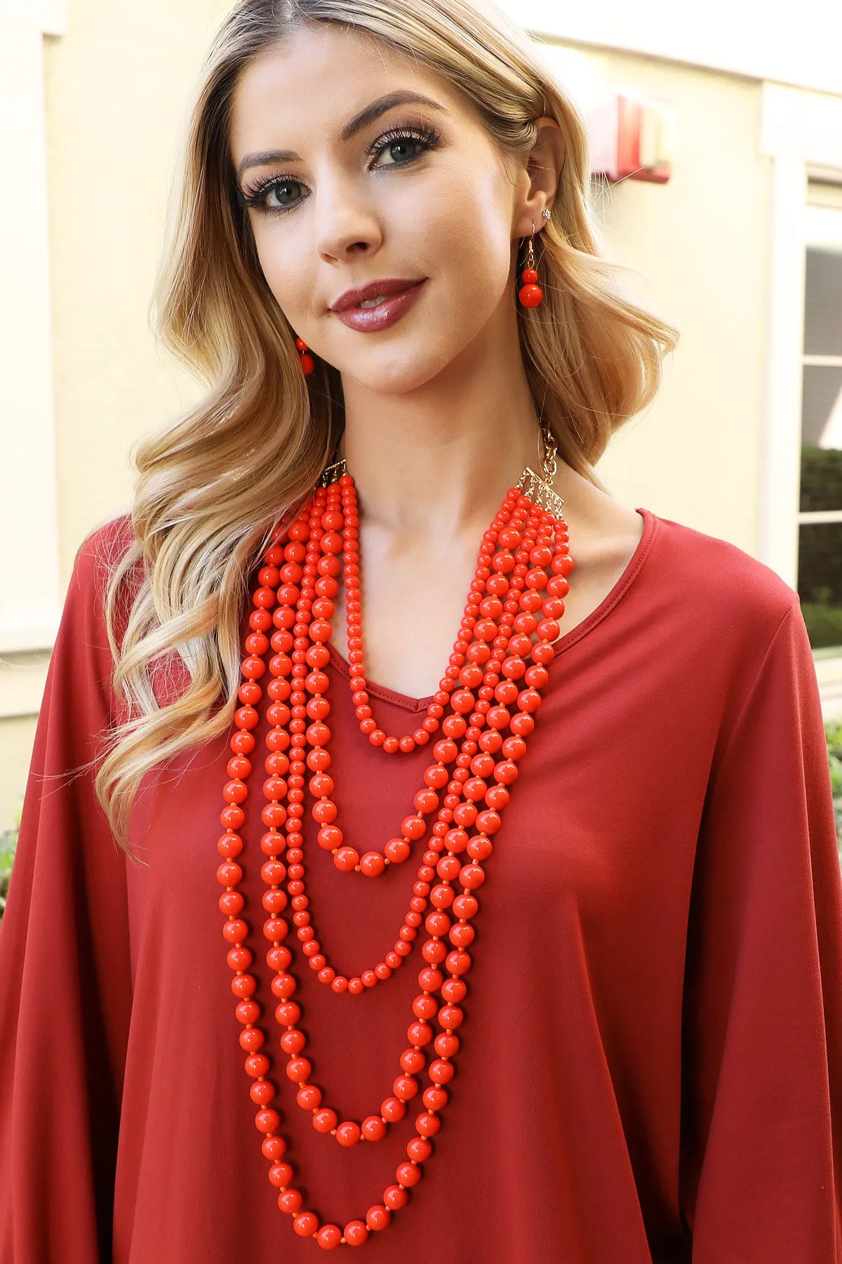 MULTILAYERED BEADS NECKLACE AND EARRINGS SET