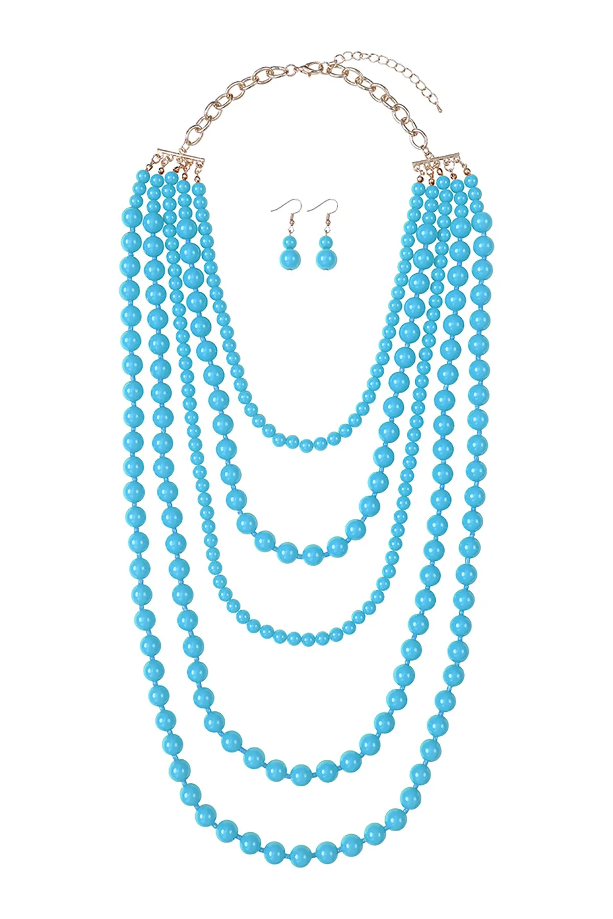 MULTILAYERED BEADS NECKLACE AND EARRINGS SET