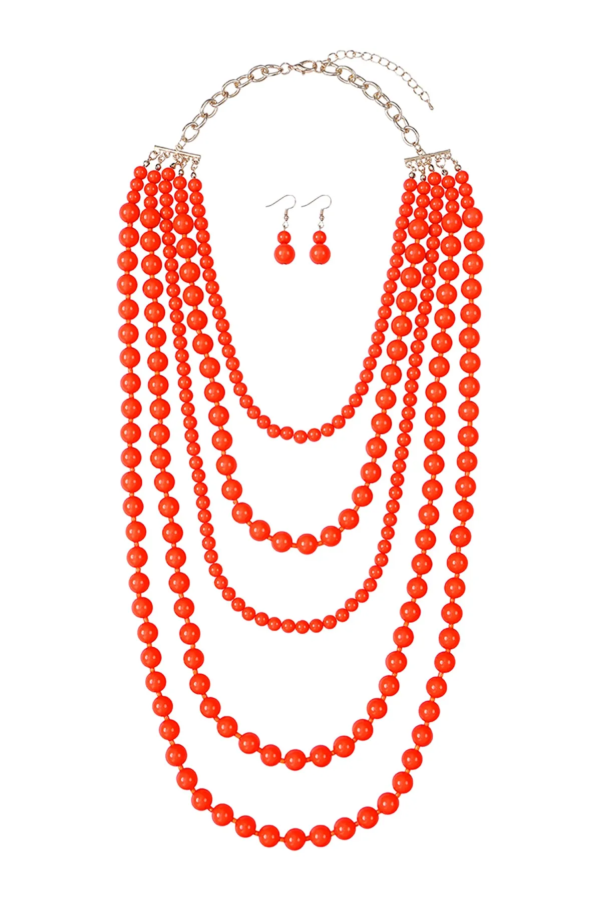 MULTILAYERED BEADS NECKLACE AND EARRINGS SET