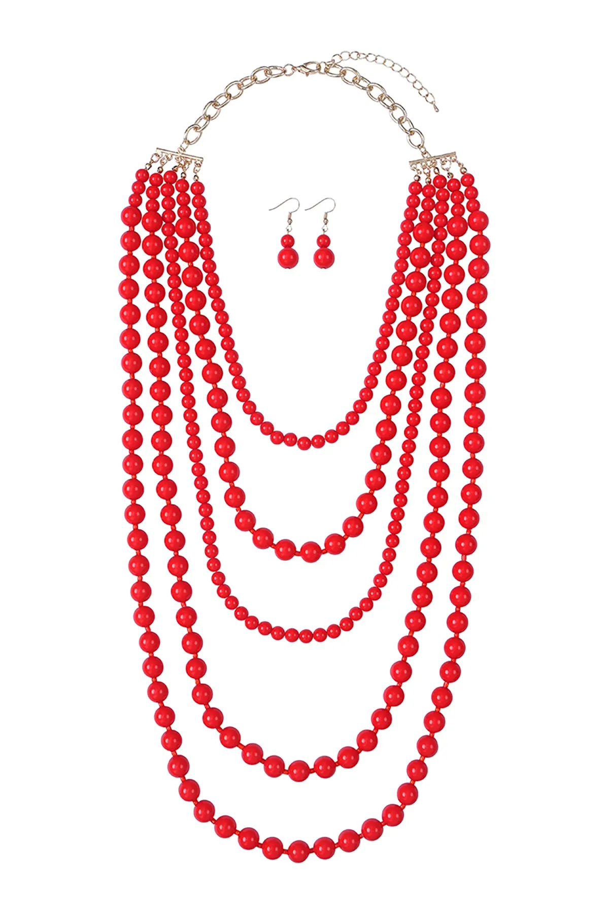 MULTILAYERED BEADS NECKLACE AND EARRINGS SET