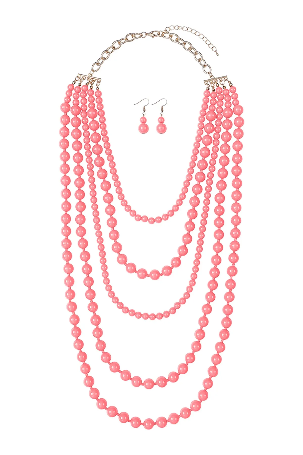 MULTILAYERED BEADS NECKLACE AND EARRINGS SET