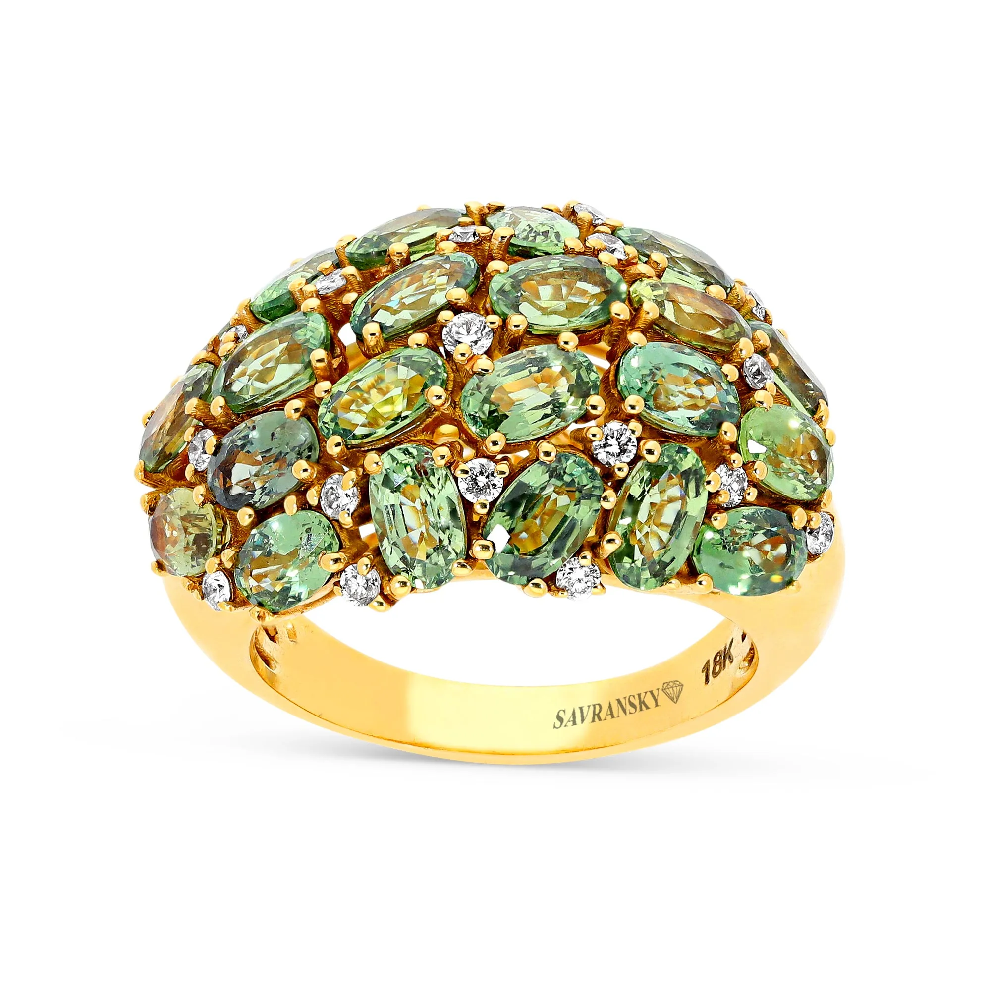 Natural Green Sapphire Cluster Dome Ring